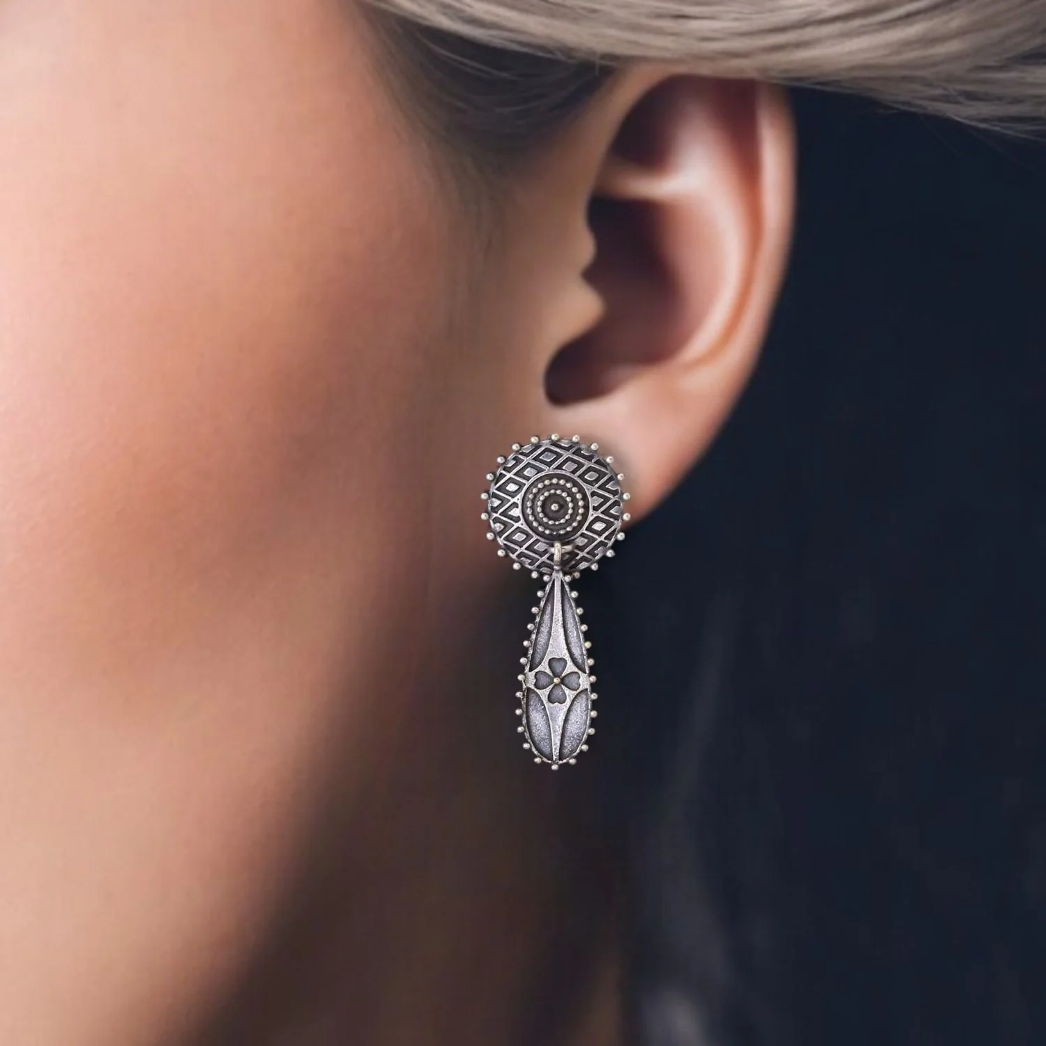 Antique Kalti Oxidised Danglers - Image 2