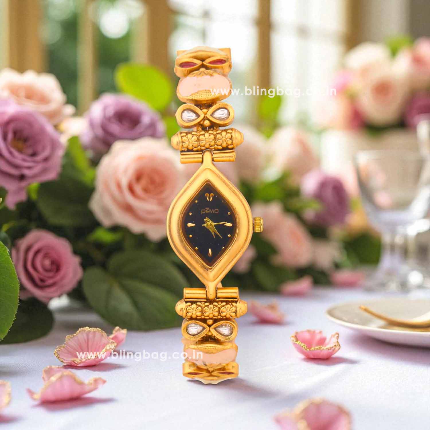 Bling Bag Royal Elegance Black Dial Gold Watch - Image 2