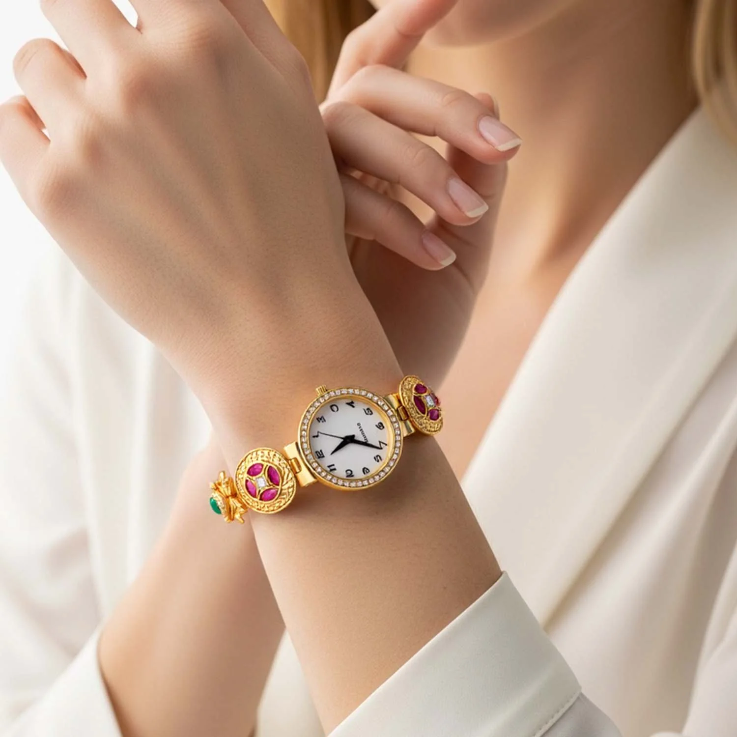 Blingbag Gold-Plated Kundan Kanika Dial Watch - Image 3