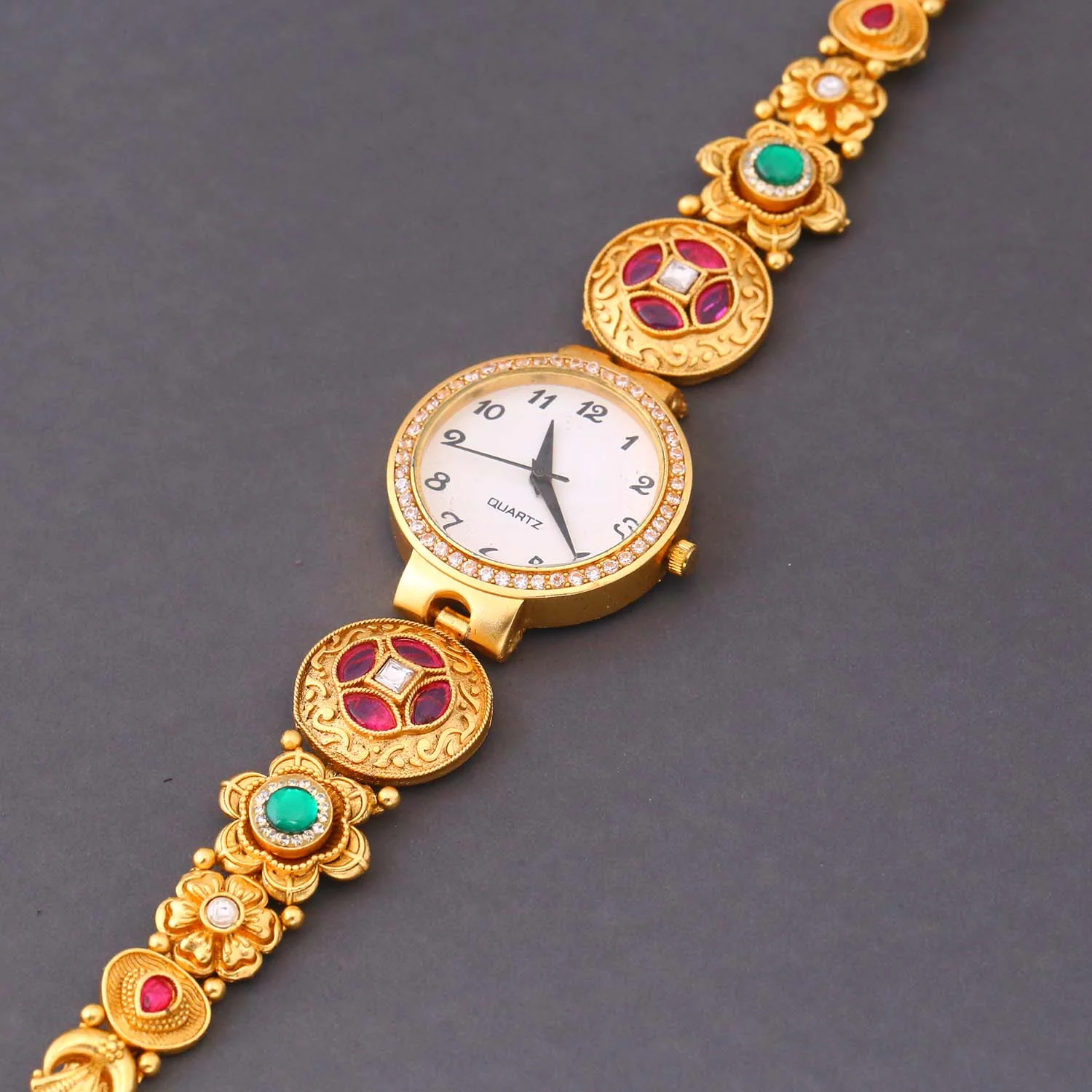Blingbag Gold-Plated Kundan Kanika Dial Watch - Image 6