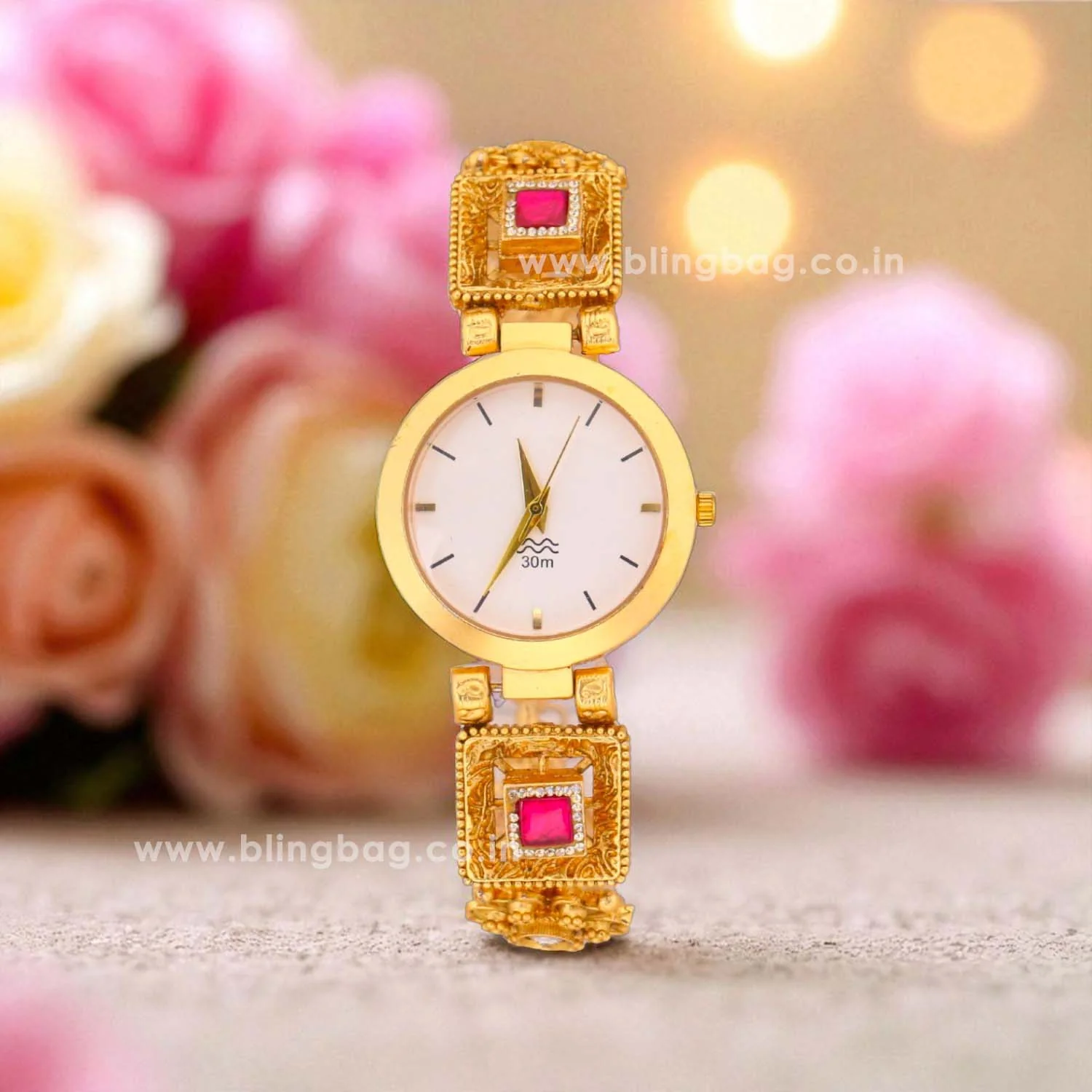 Blingbag Gold-Plated Kundan Rajkumari Dial Watch - Image 2