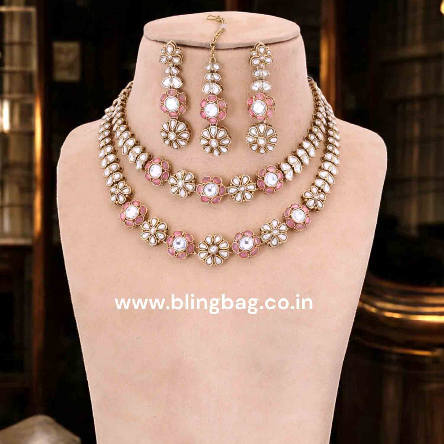 Blush Jaine Kundan Jewellery Set - Image 2