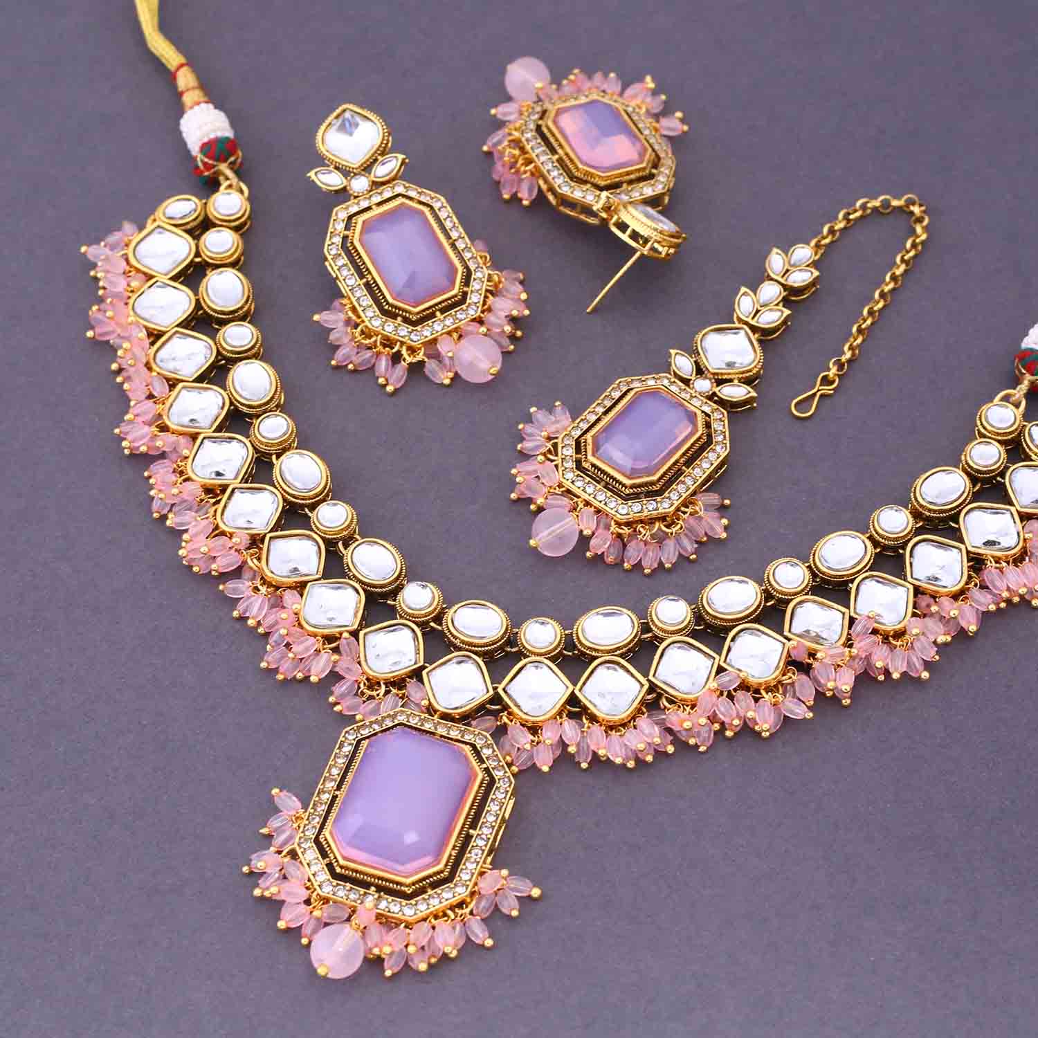 Blush Kuntala Kundan Jewellery Set - Image 4