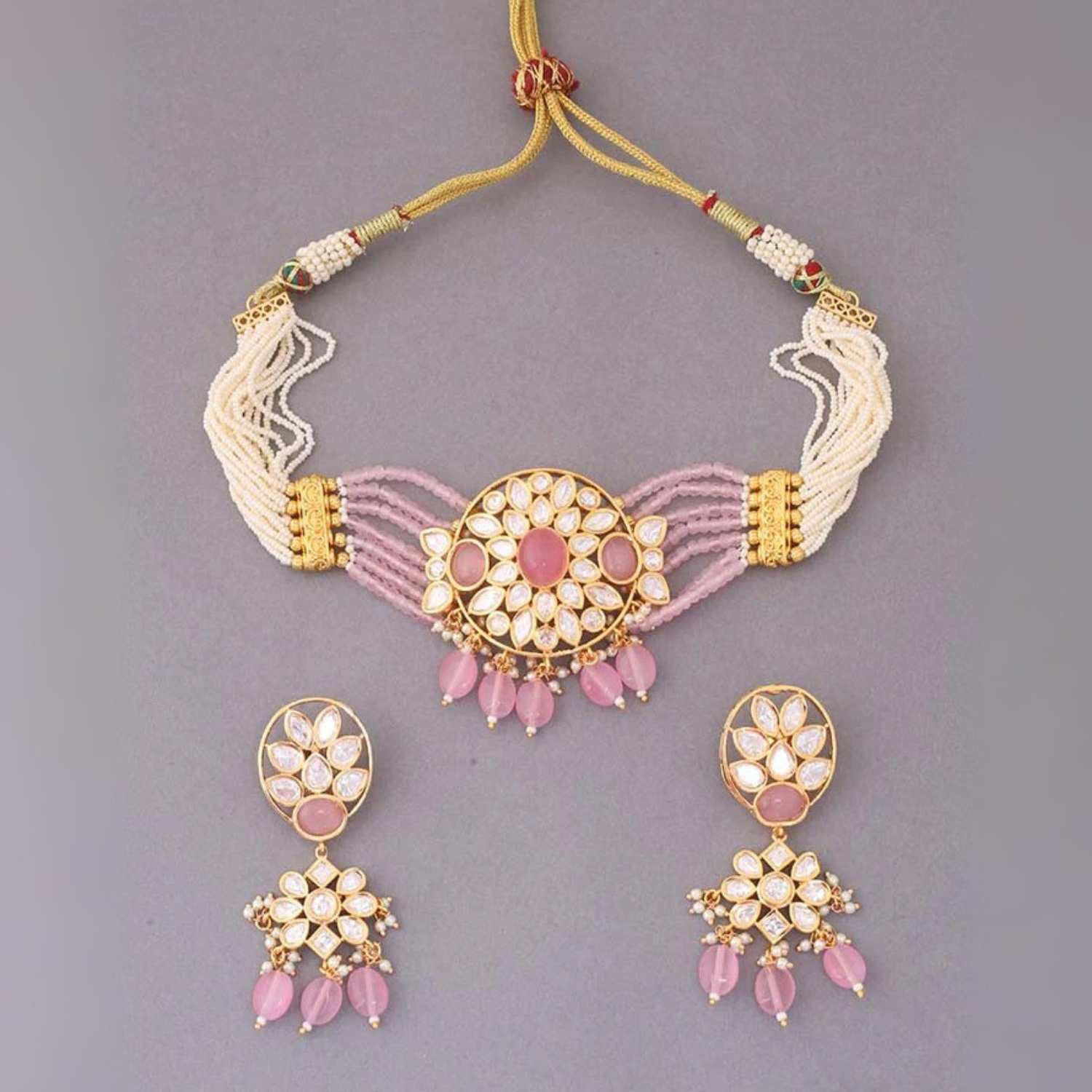 Blush Ruban Kundan Jewellery Set - EOSS - Image 3