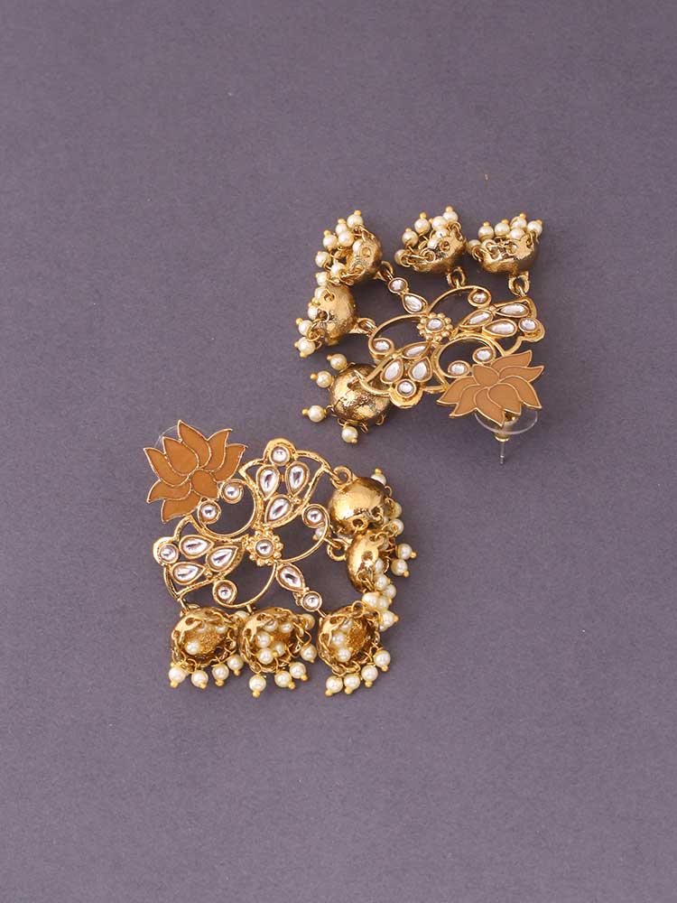 Brown Lotus Multiple Jhumkis - Image 3