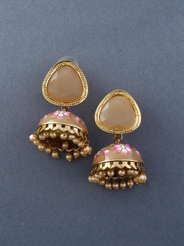 Brown Shesha Meenakari Jhumkis - Image 3