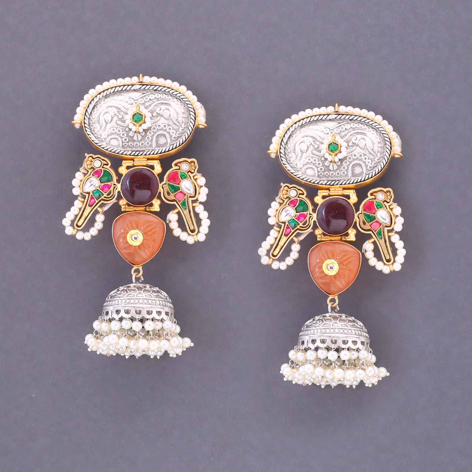 Brown Varuti Oxidised Jhumkis - Image 3