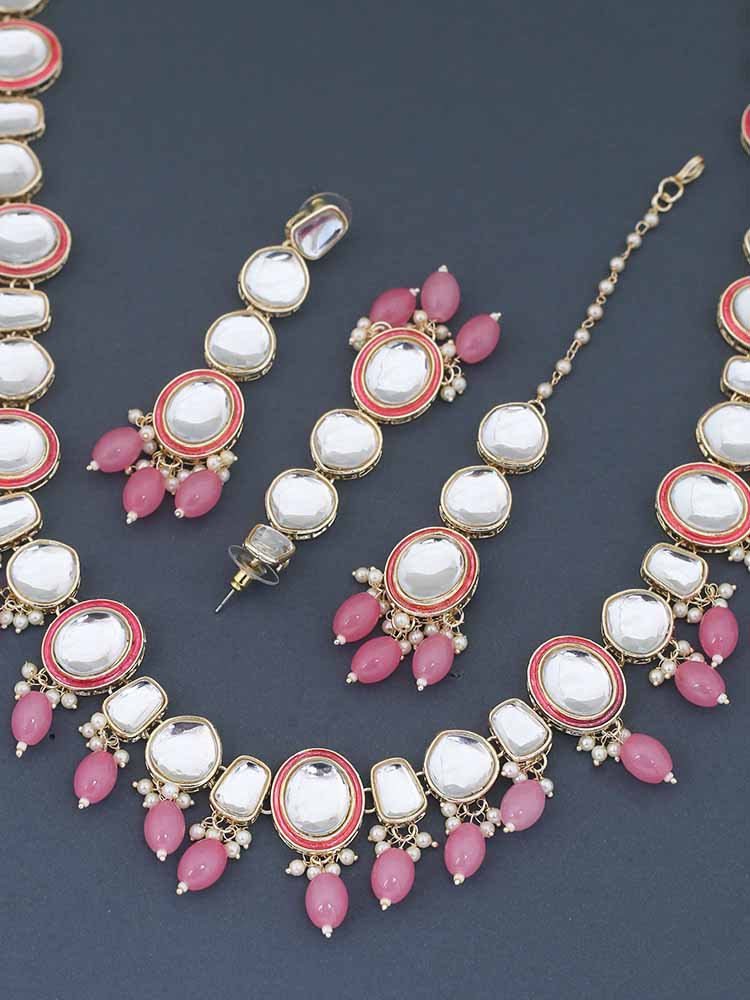 Coral Aakansha Kundan Jewellery Set - Image 4