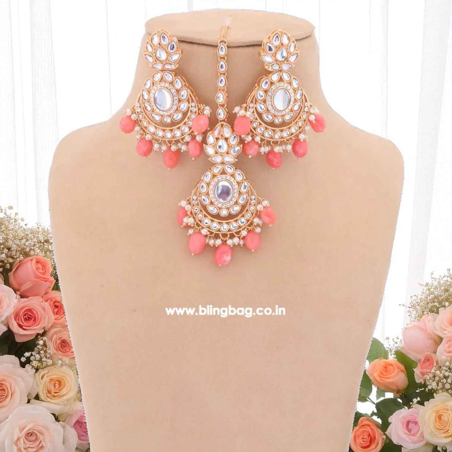 Coral Albina Kundan Jewellery Set - EOSS - Image 4