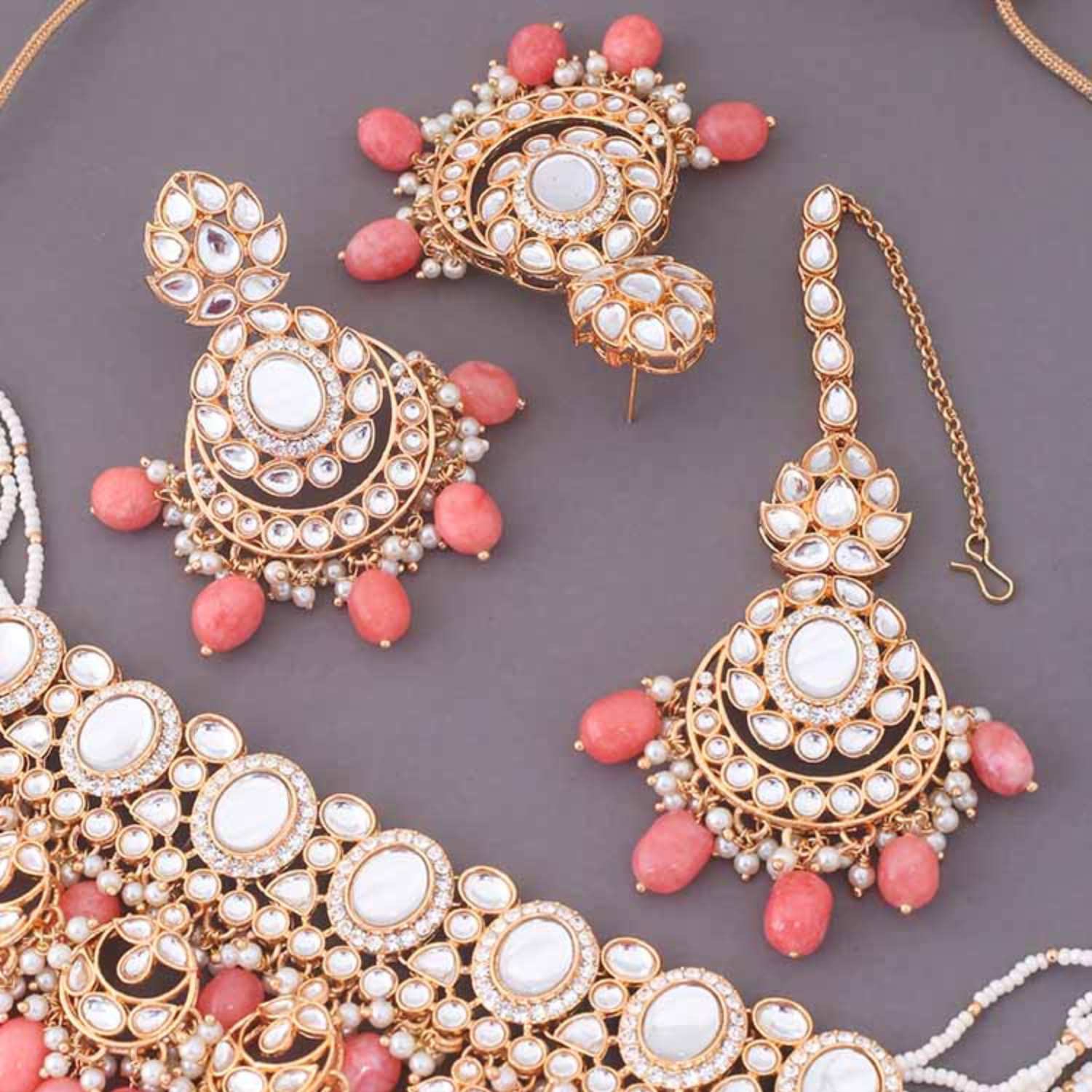 Coral Albina Kundan Jewellery Set - EOSS - Image 6