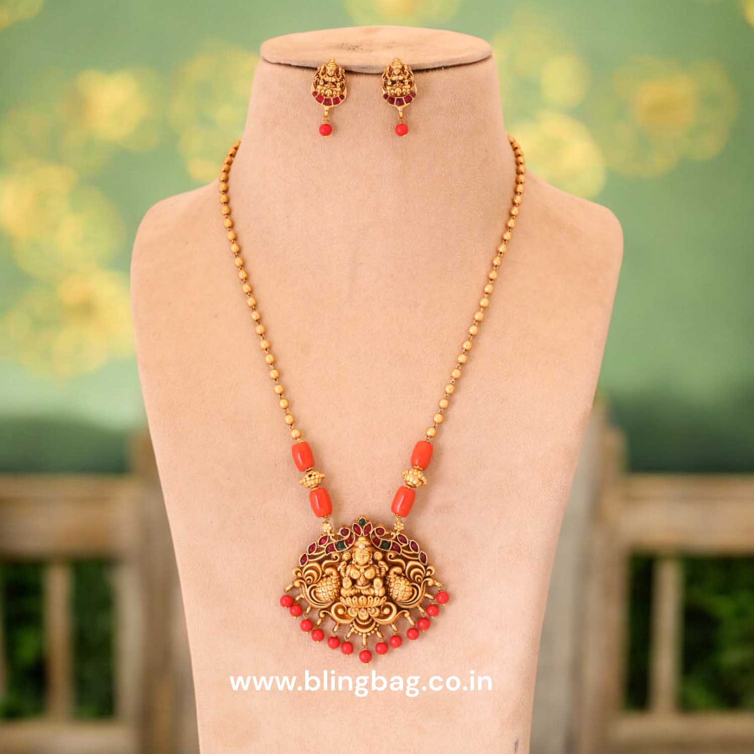 Coral Urmiga Temple Jewellery Set - New Arrival - Image 2