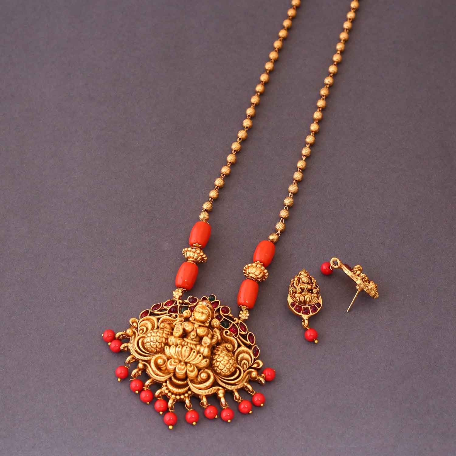 Coral Urmiga Temple Jewellery Set - New Arrival - Image 4