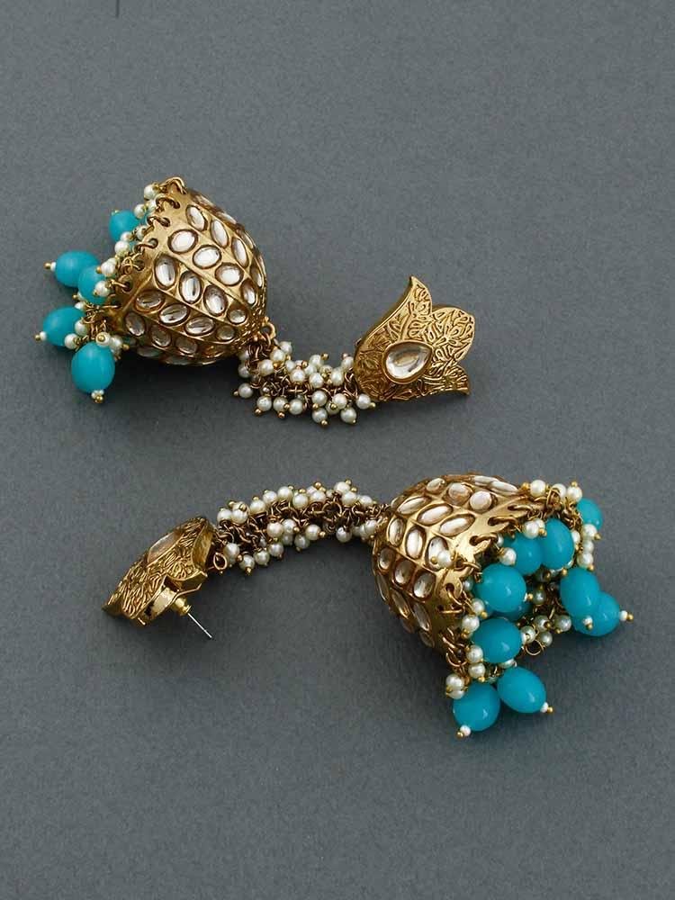 Turquoise Rajkumari Jhumkis - Image 3