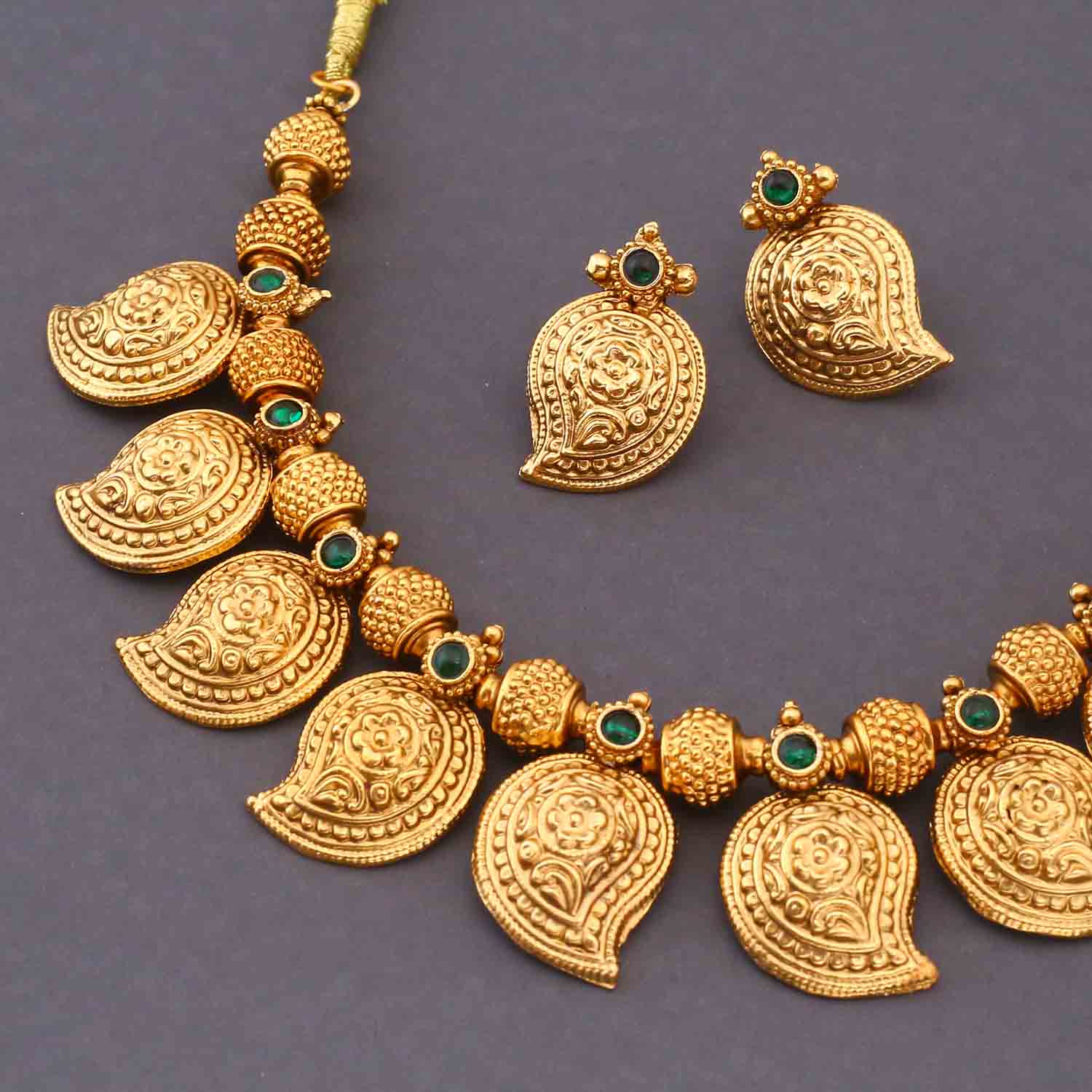 Emerald Shreejara Antique Jewellery Set- New Arrival - Image 4