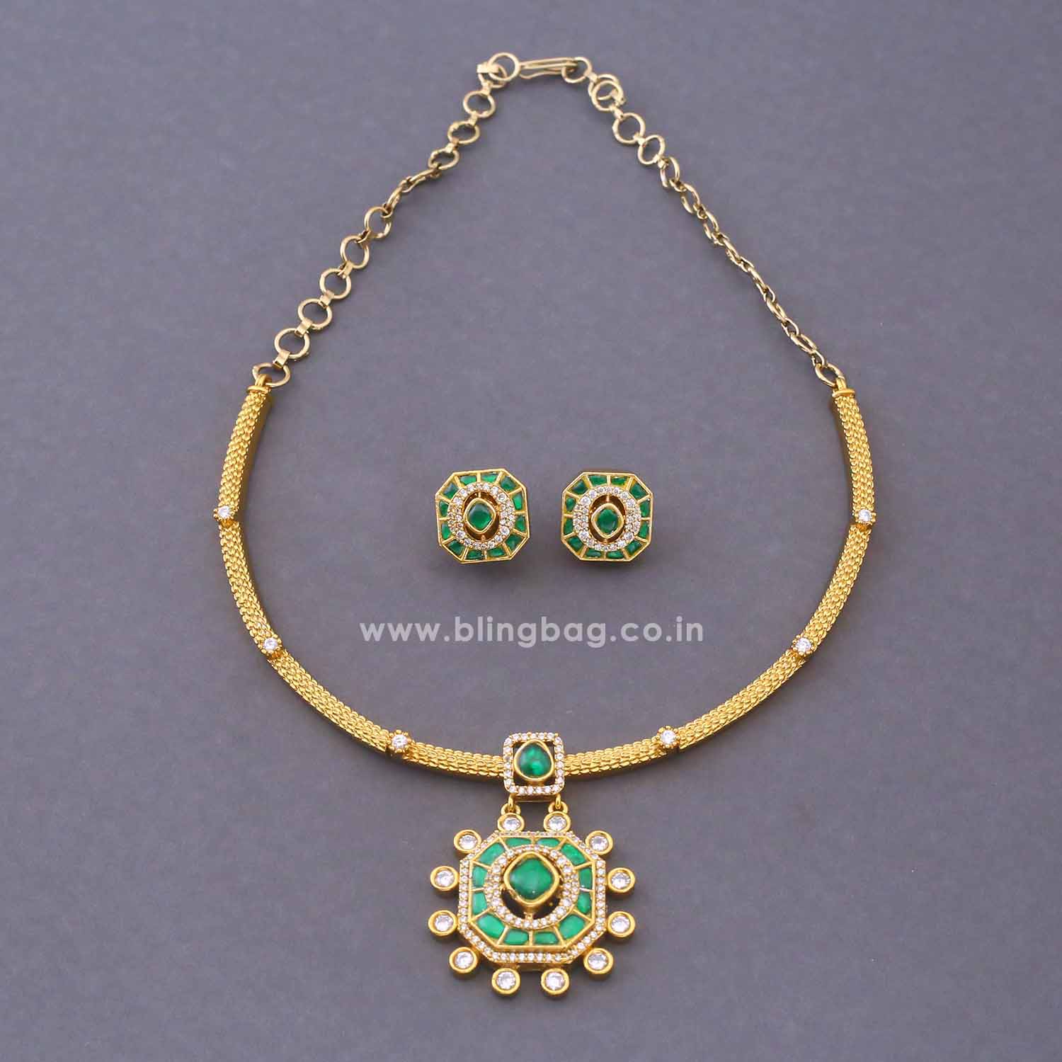 Emerald Agata Hasli Antique Jewellery Set - New Arrival - Image 4