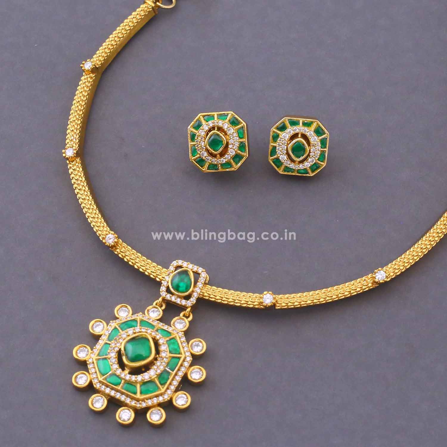 Emerald Agata Hasli Antique Jewellery Set - New Arrival - Image 5