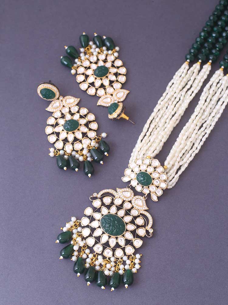 Emerald Aiden Kundan Jewellery Set - Image 4