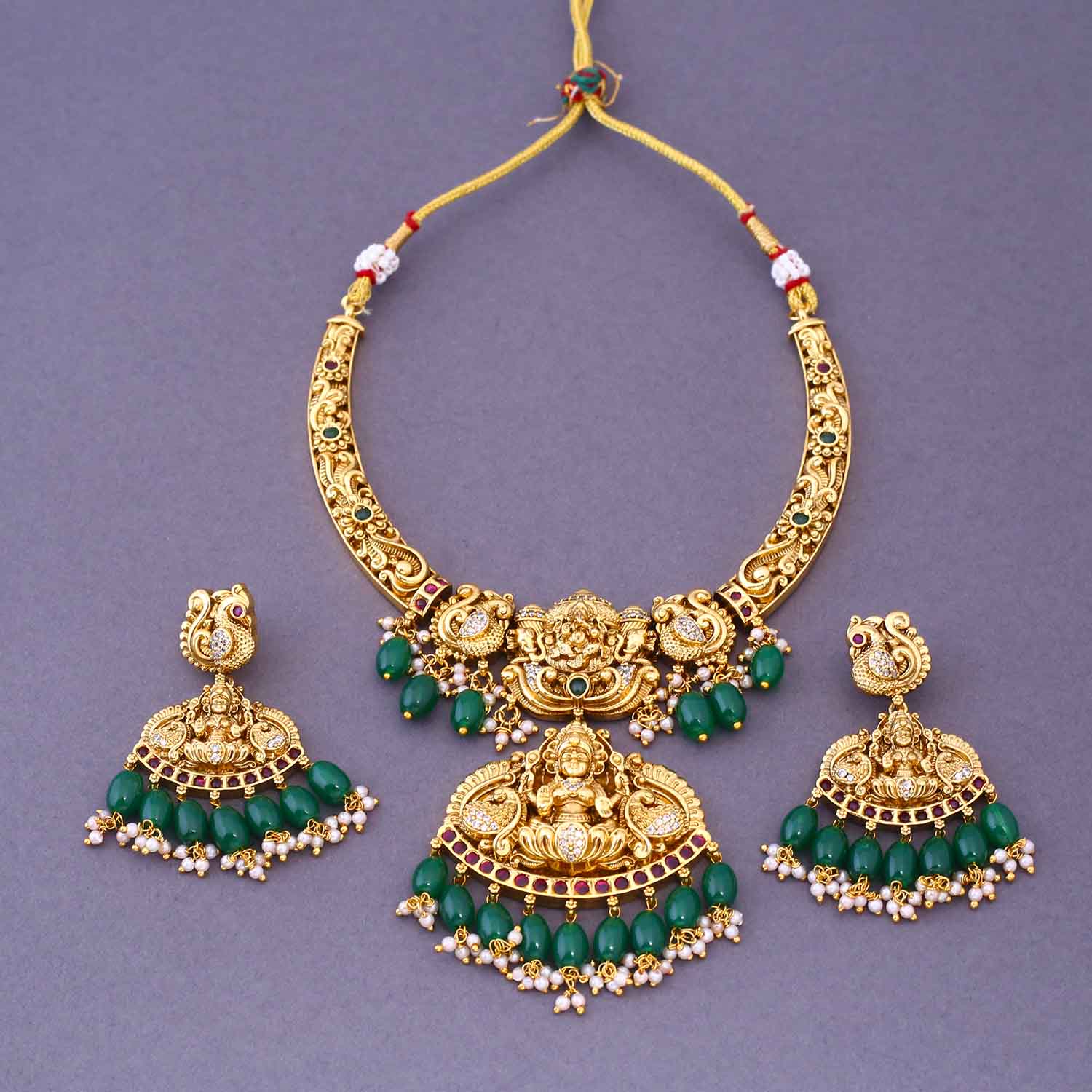 Emerald Ambikay Hasli Temple Jewellery Set- New Arrival - Image 3