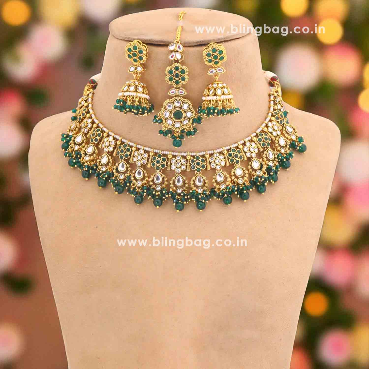 Emerald Amita Kundan Jewellery Set - Image 3
