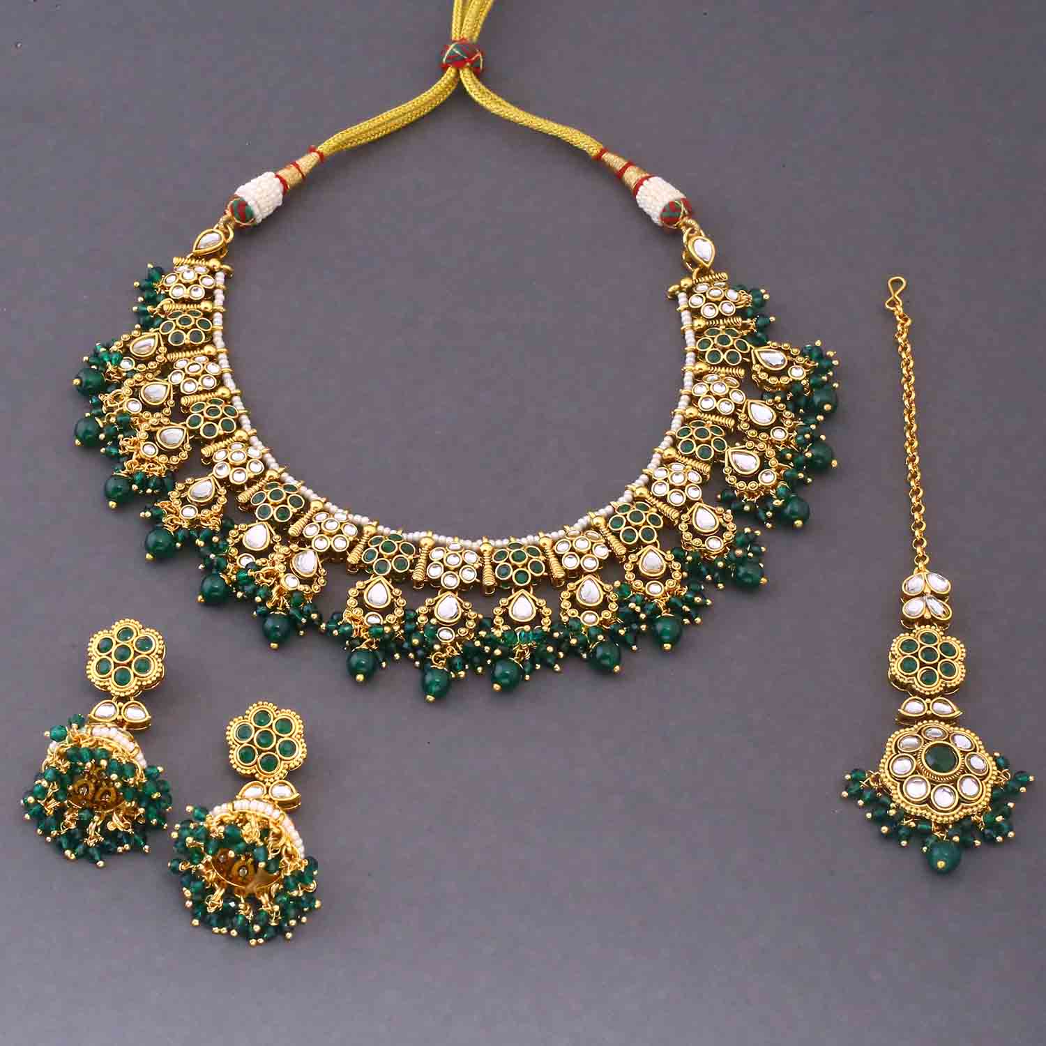 Emerald Amita Kundan Jewellery Set - Image 4