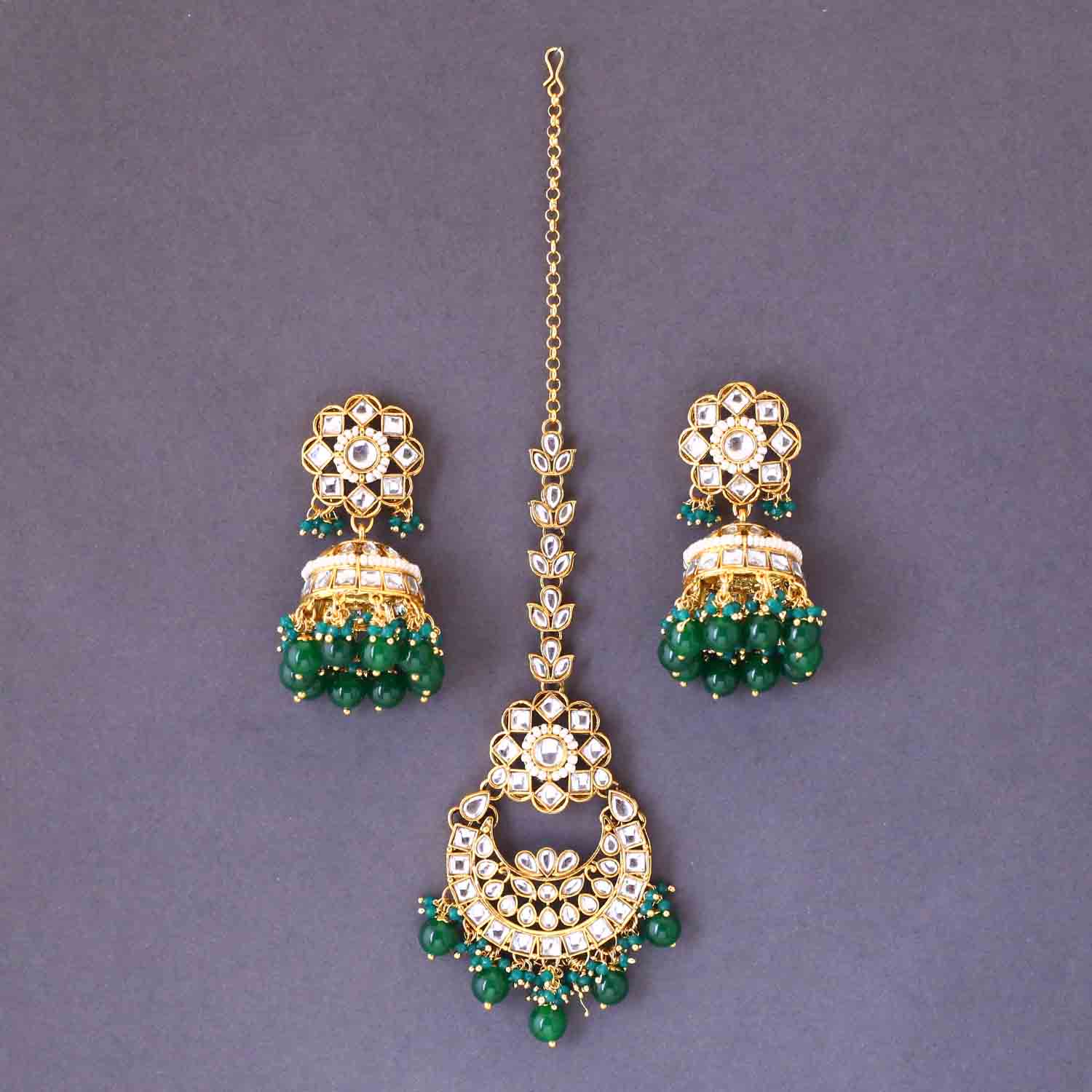 Emerald Amla Maang Tikka Set - Image 3