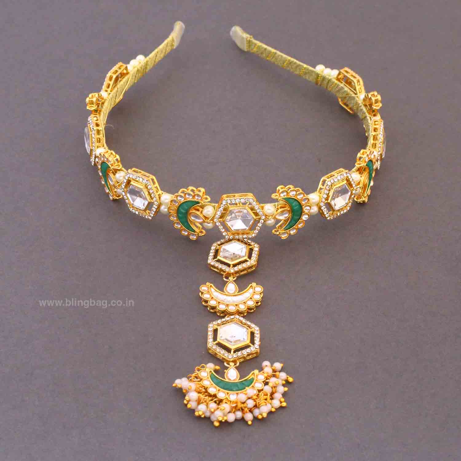 Emerald Anushika Hairband With Tikka - Image 2