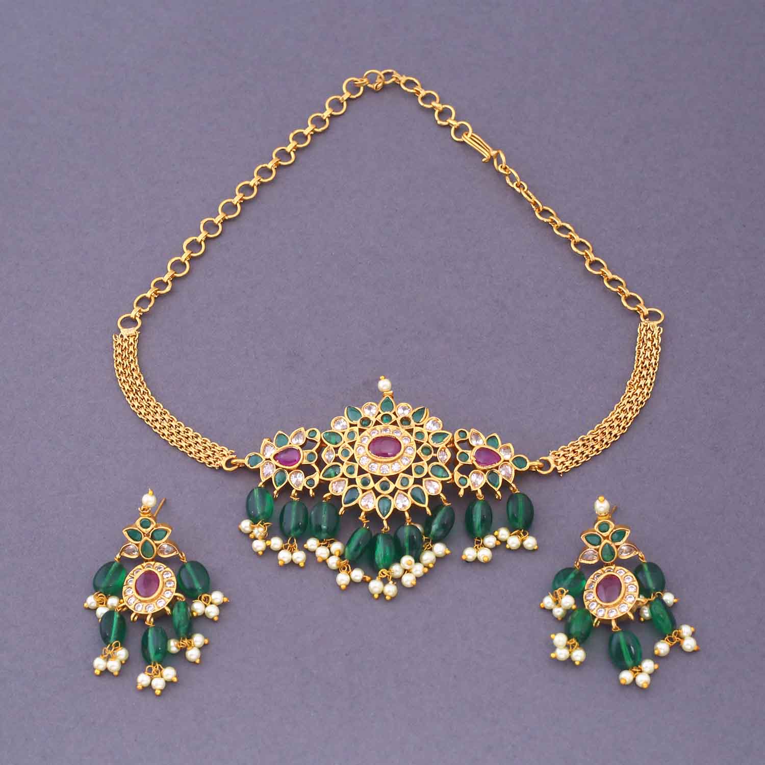 Emerald Aroya Antique Jewellery Set - New Arrival - Image 3