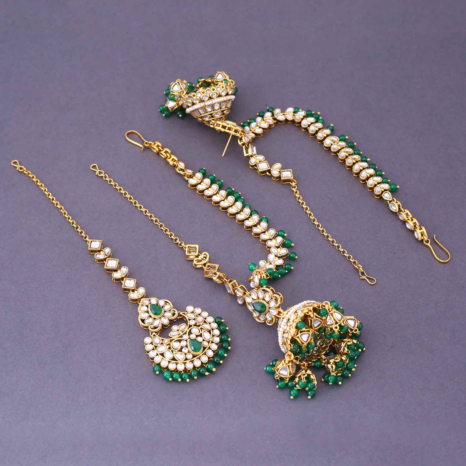 Emerald Brahmin Maang Tikka Set - Image 4