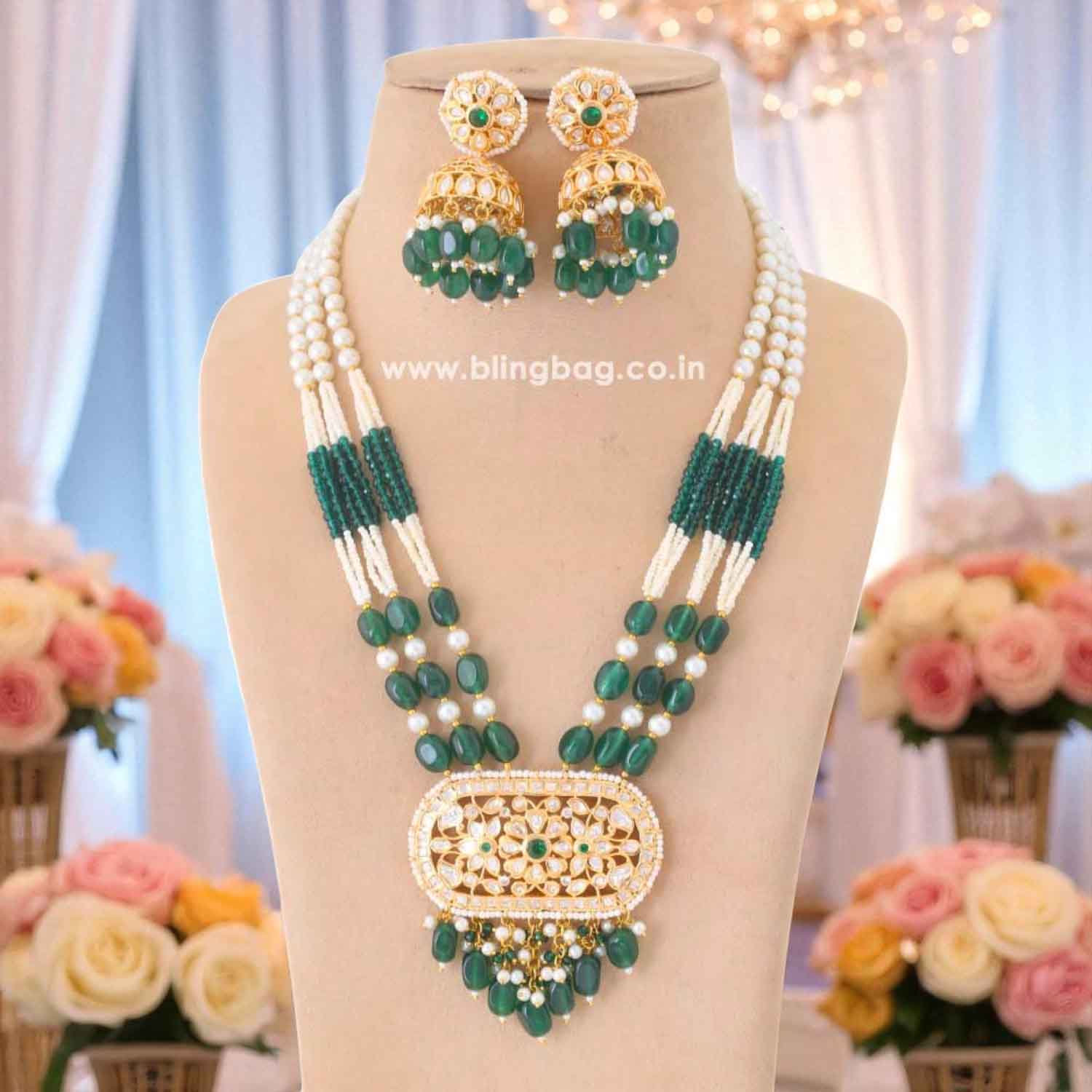 Emerald Falak Kundan Jewellery Set - EOSS - Image 2