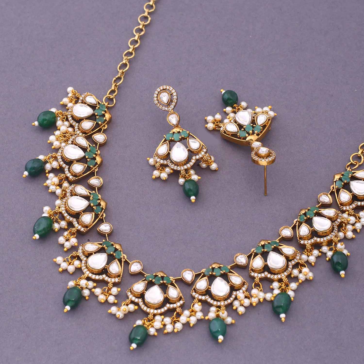 Emerald Firoza Victorian Jewellery Set - New Arrival - Image 4