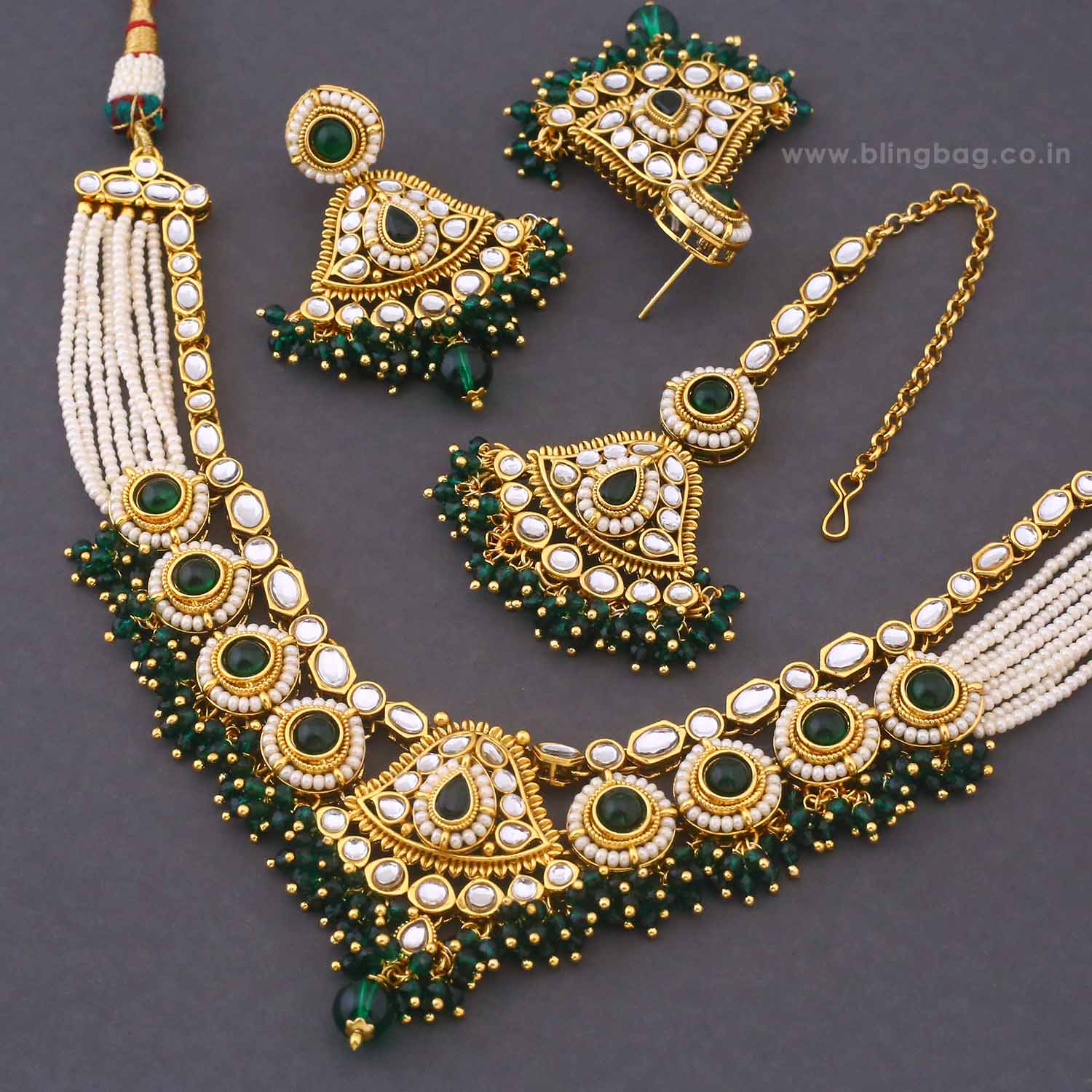 Emerald Gitanjali Kundan Jewellery Set - Image 5