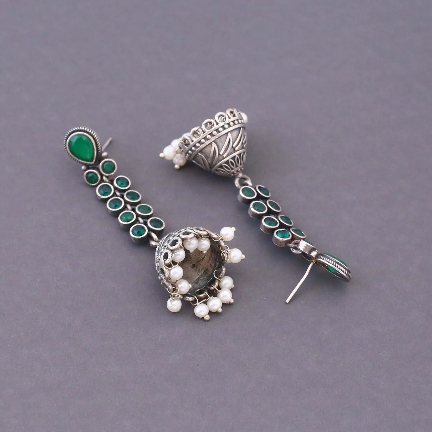 Emerald Grijaan Oxidised Jhumkis - Image 4