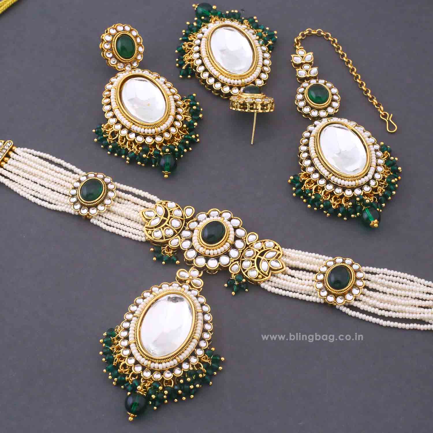 Emerald Harshini Kundan Jewellery Set - Image 5