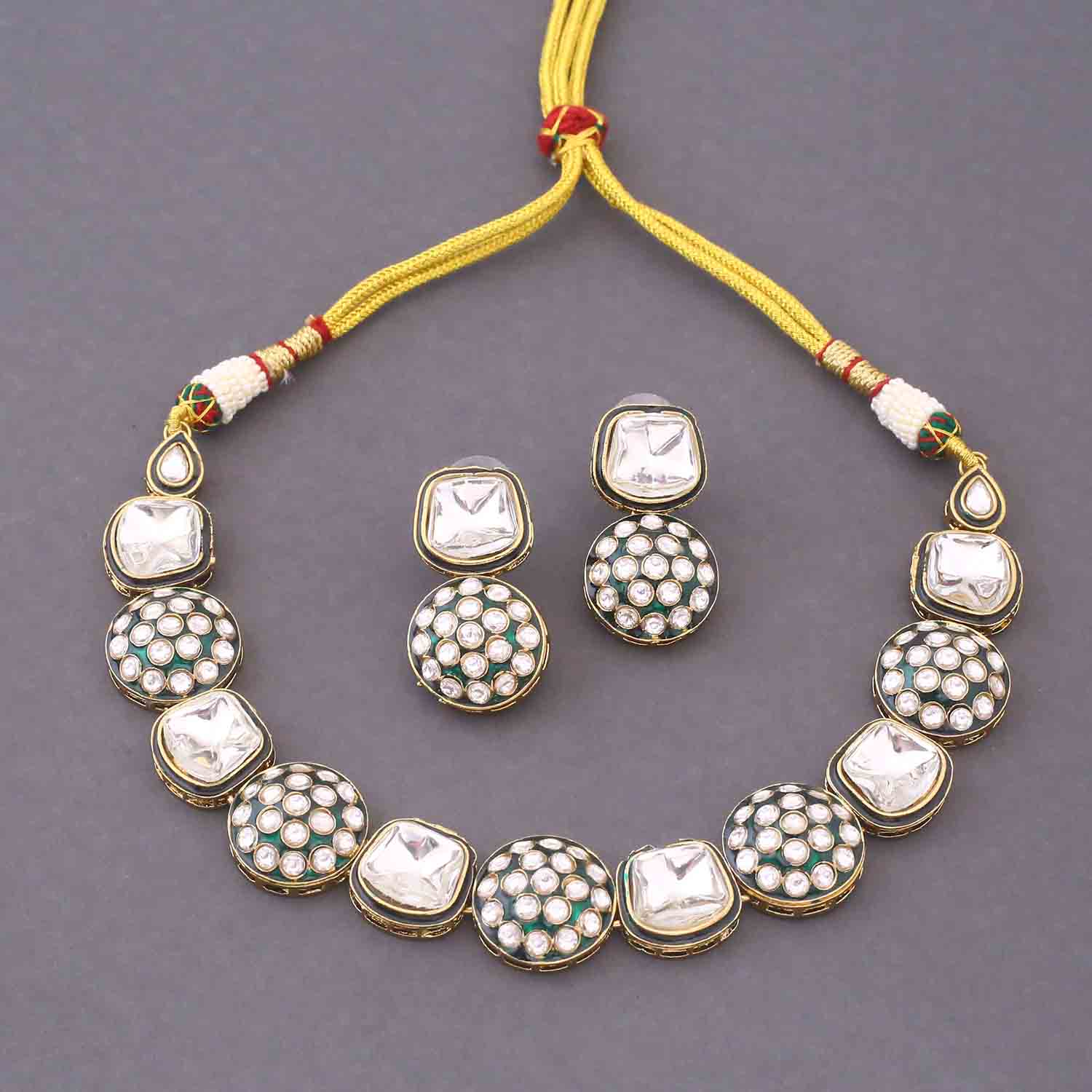 Emerald Hrishita Kundan Jewellery Set - Image 4