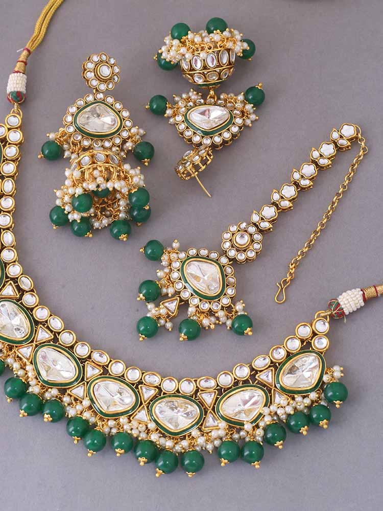 Emerald Indrani Kundan Jewellery Set - Image 4