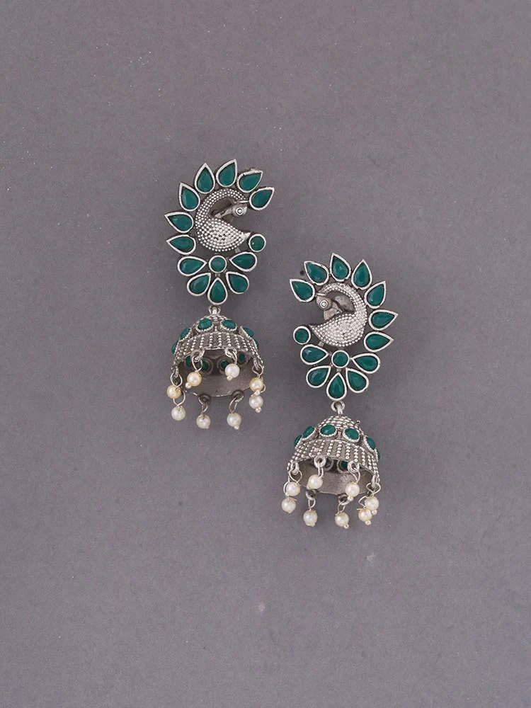 Emerald Ivanshika Oxidised Jhumkis - Image 3