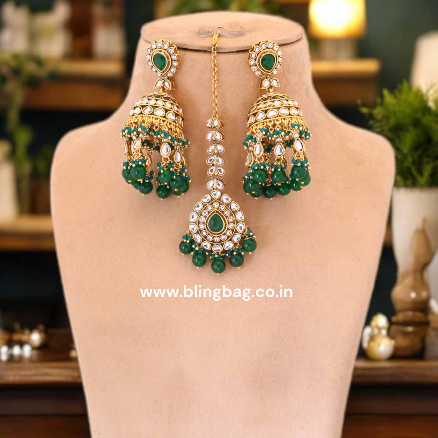 Emerald Jambhul Maang Tikka Set - Image 2