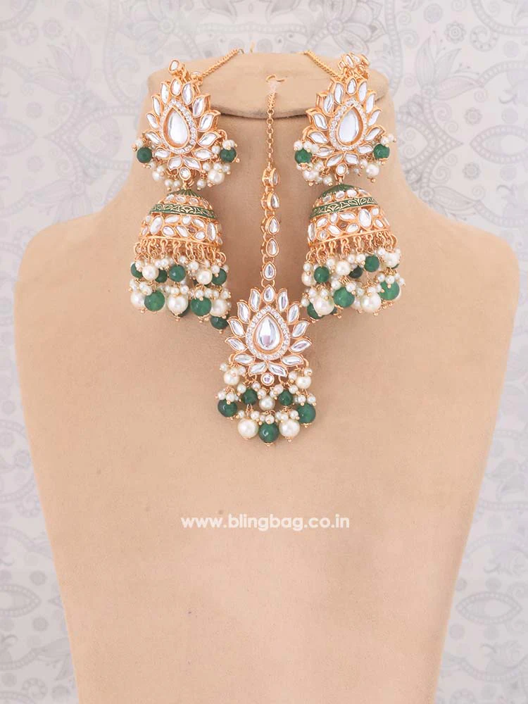 Emerald Jayshri Kundan Jewellery Set - Image 3