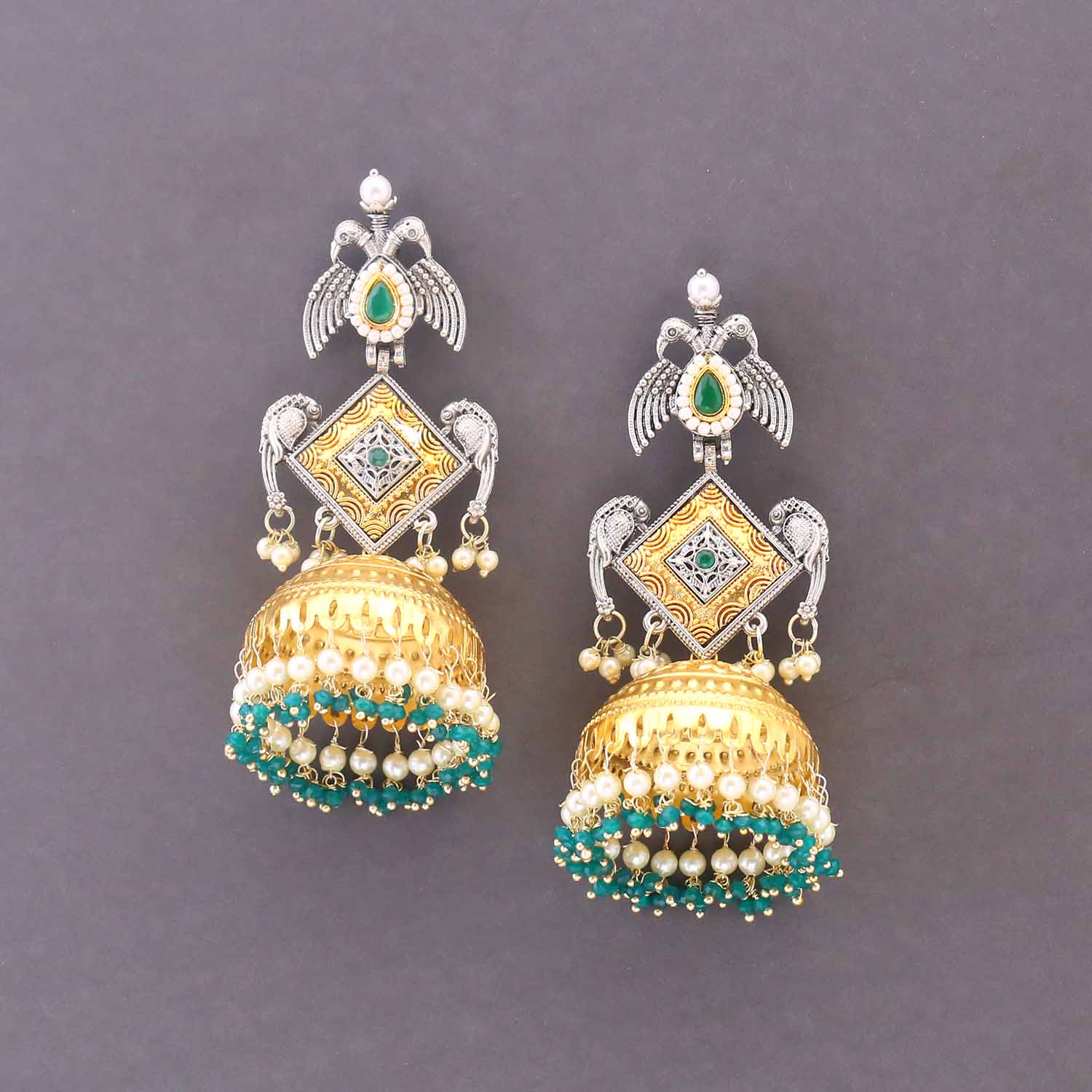Emerald Kamira Oxidised Jhumkis - Image 3
