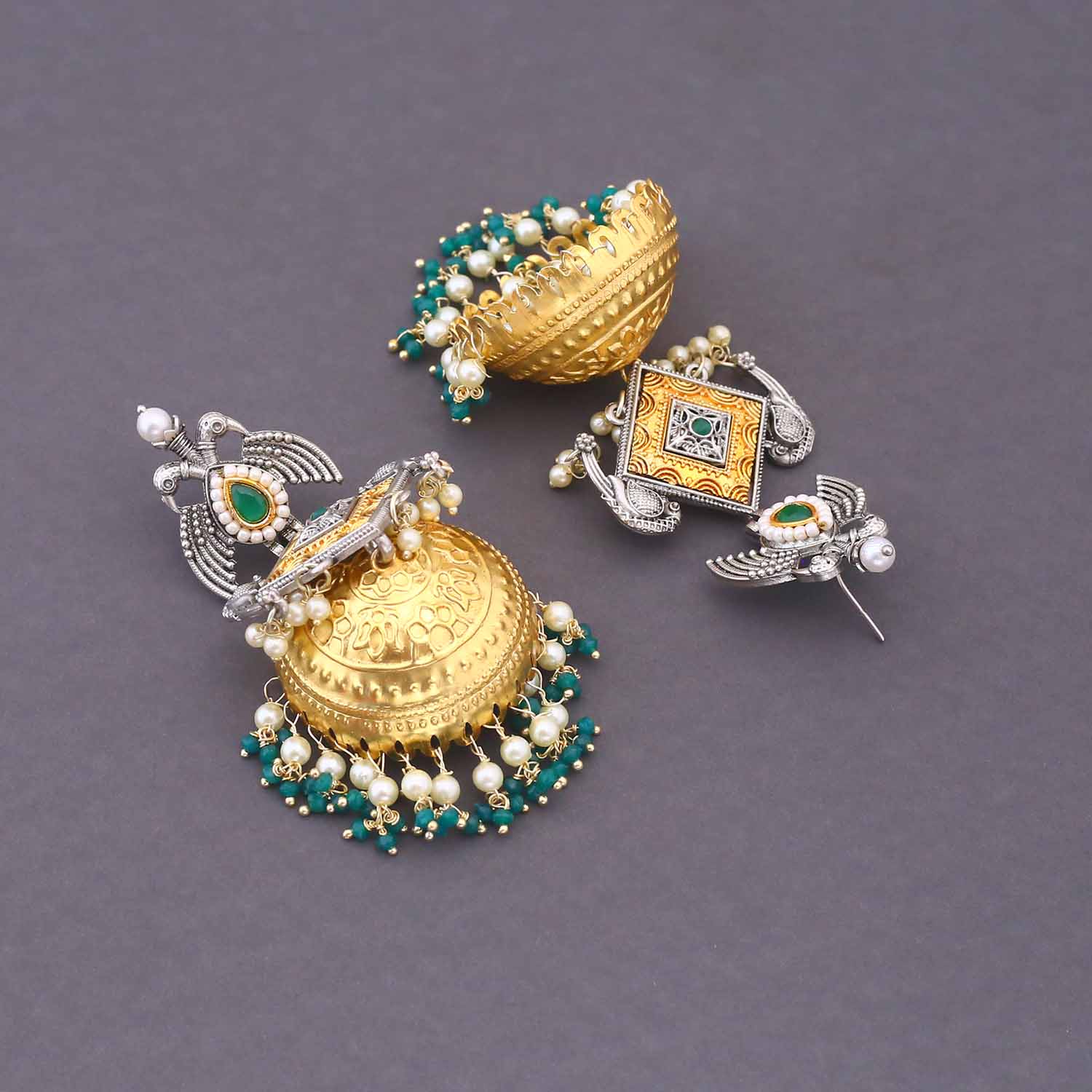 Emerald Kamira Oxidised Jhumkis - Image 4
