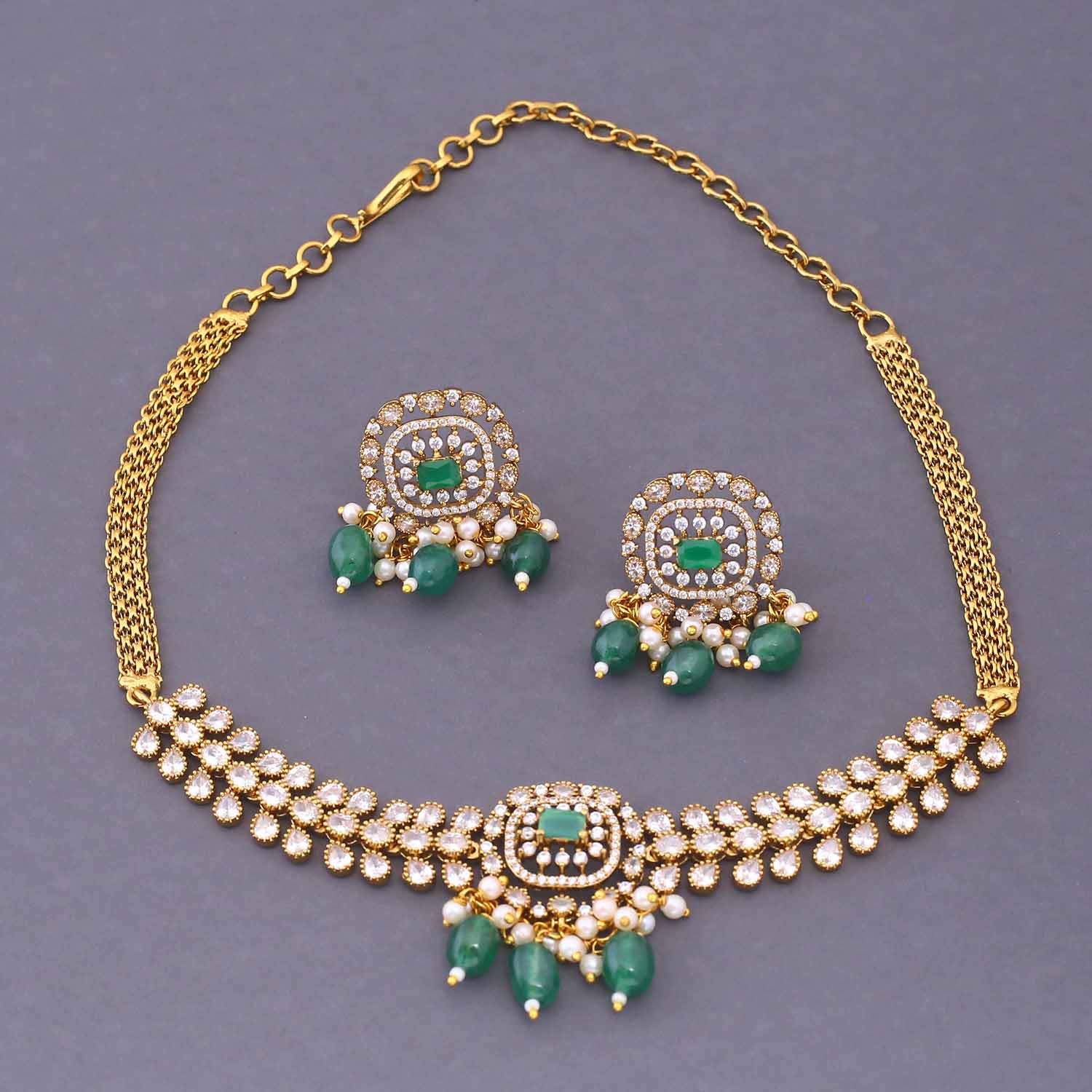 Emerald Kanira Victorian Jewellery Set - New Arrival - Image 3