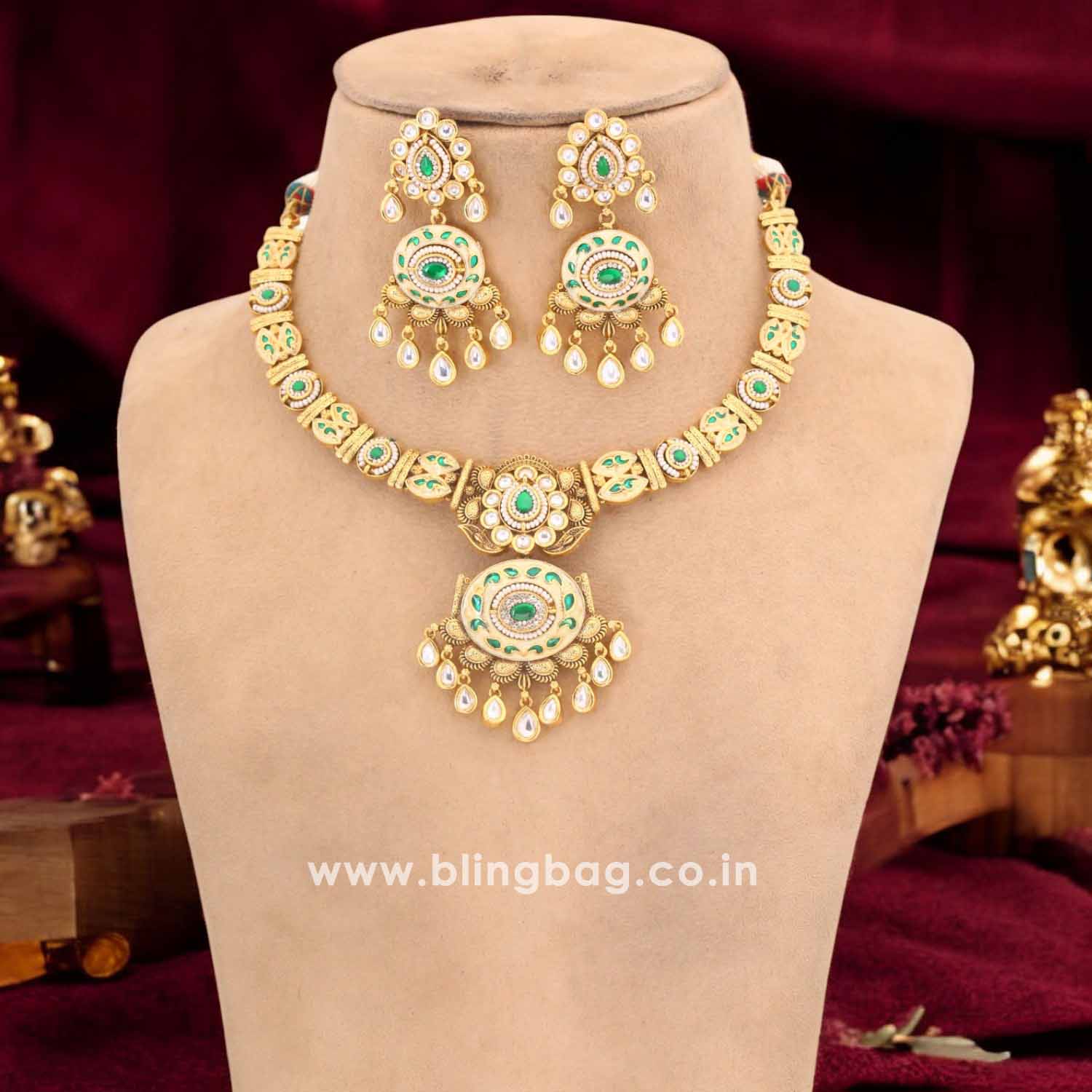 Emerald Kyvasha Hasli Antique Rajwadi Set - Image 3