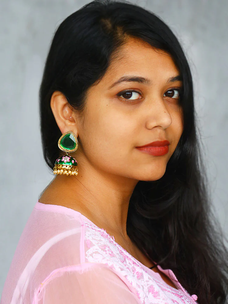 Emerald Shesha Meenakari Jhumkis - Image 2