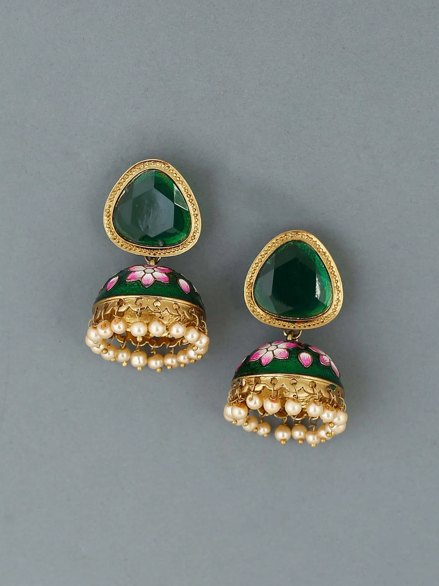 Emerald Shesha Meenakari Jhumkis - Image 3