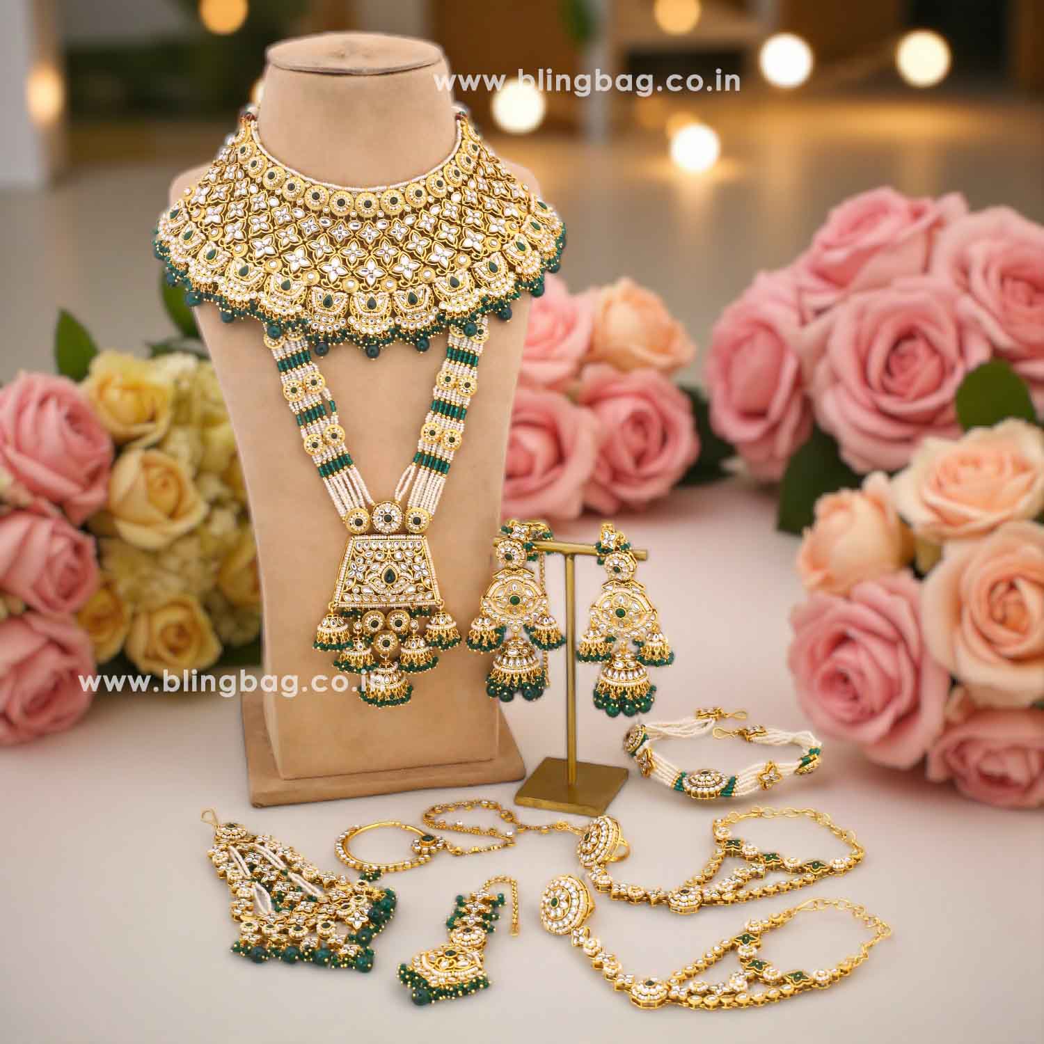 Emerald Manmayi Kundan Bridal Jewellery Set - Image 2