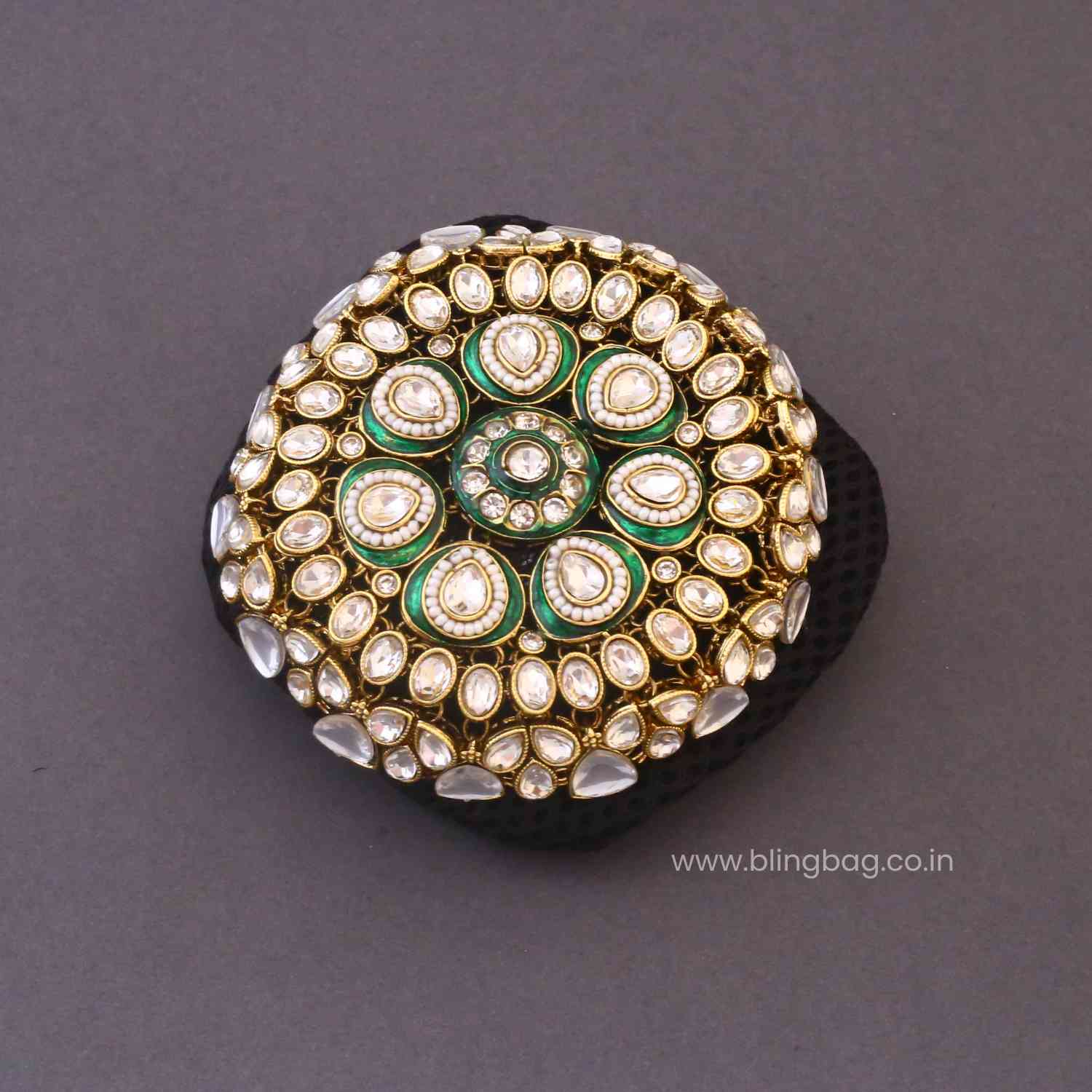 Emerald Myraani Kundan Hair Bun Cage - Image 3