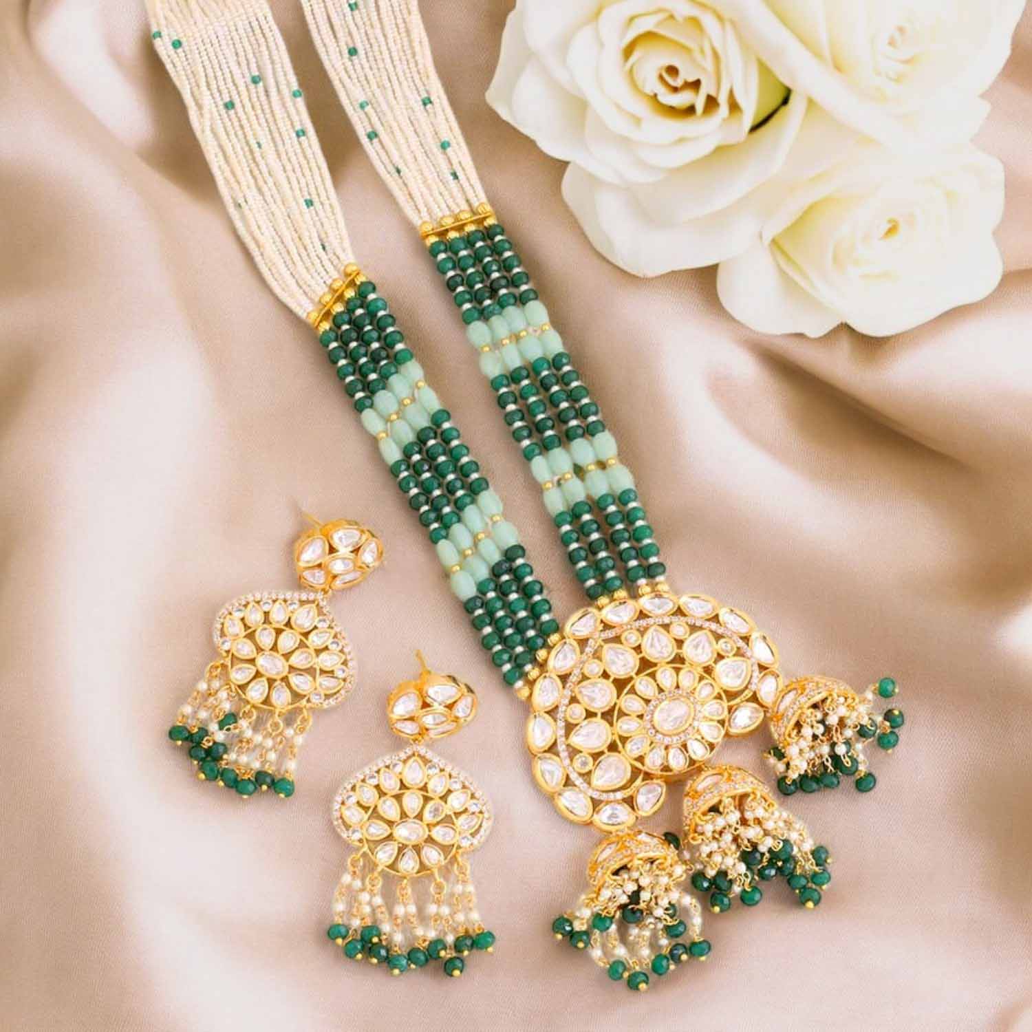 Emerald Nagina Kundan Jewellery Set - Image 2