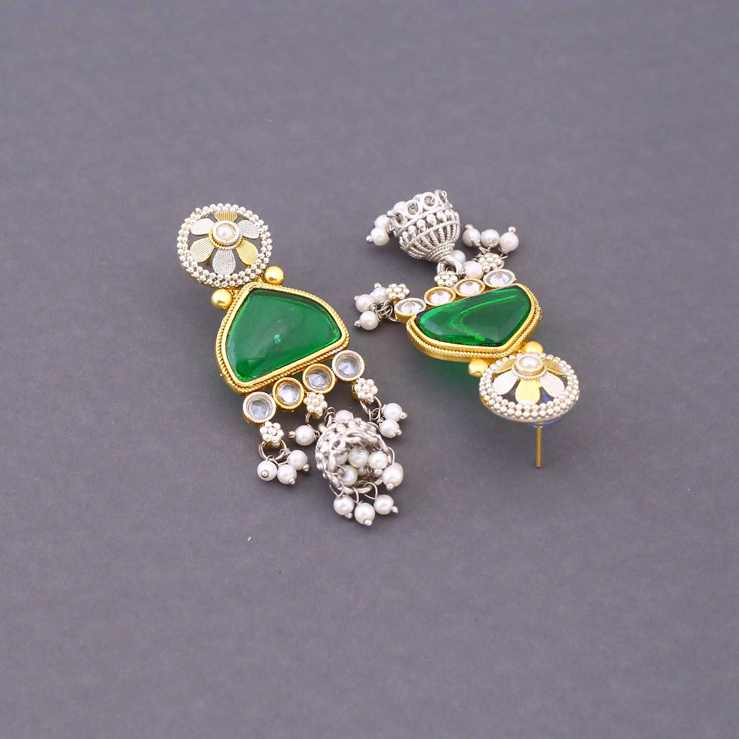 Emerald Oriya Oxidised Jhumkis - Image 4
