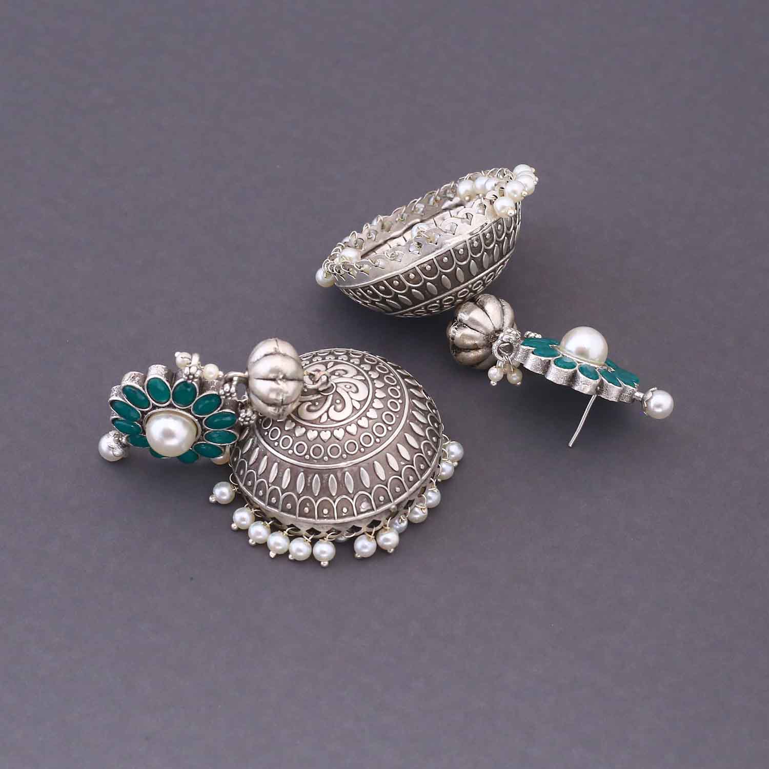 Emerald Shisna Oxidised Jhumkis - Image 3