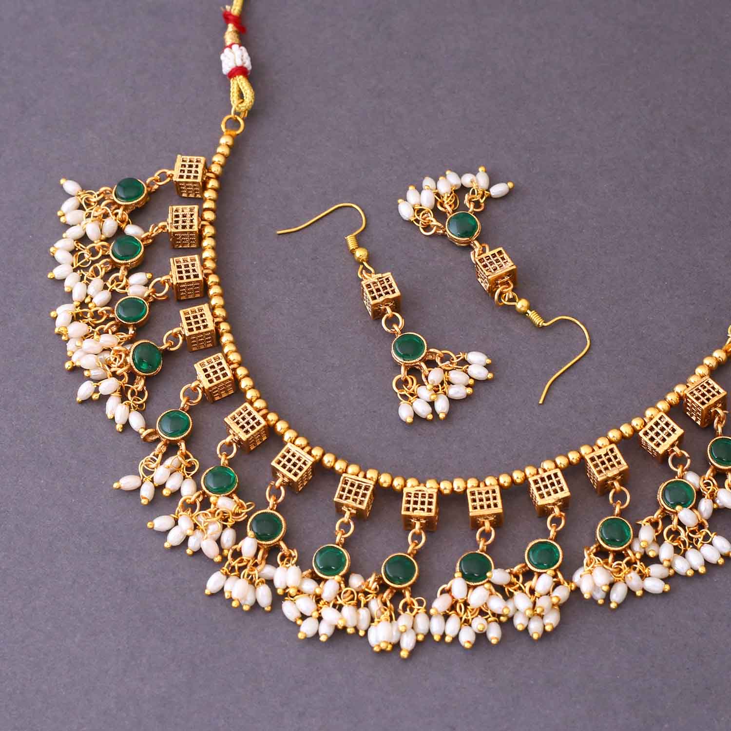 Emerald Ridhima Antique Jewellery Set- New Arrival - Image 4